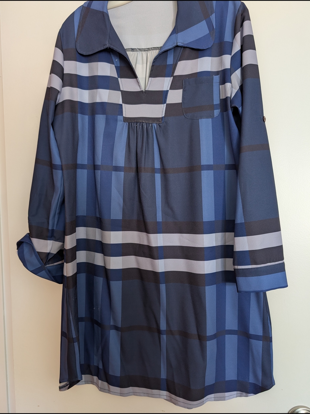 Blue Plaid Tunic Top